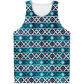 Turquoise Aztec Geometric Pattern Print Men's Tank Top