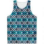 Turquoise Aztec Geometric Pattern Print Men's Tank Top