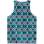 Turquoise Aztec Geometric Pattern Print Men's Tank Top