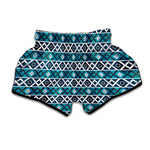 Turquoise Aztec Geometric Pattern Print Muay Thai Boxing Shorts