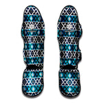 Turquoise Aztec Geometric Pattern Print Muay Thai Shin Guard