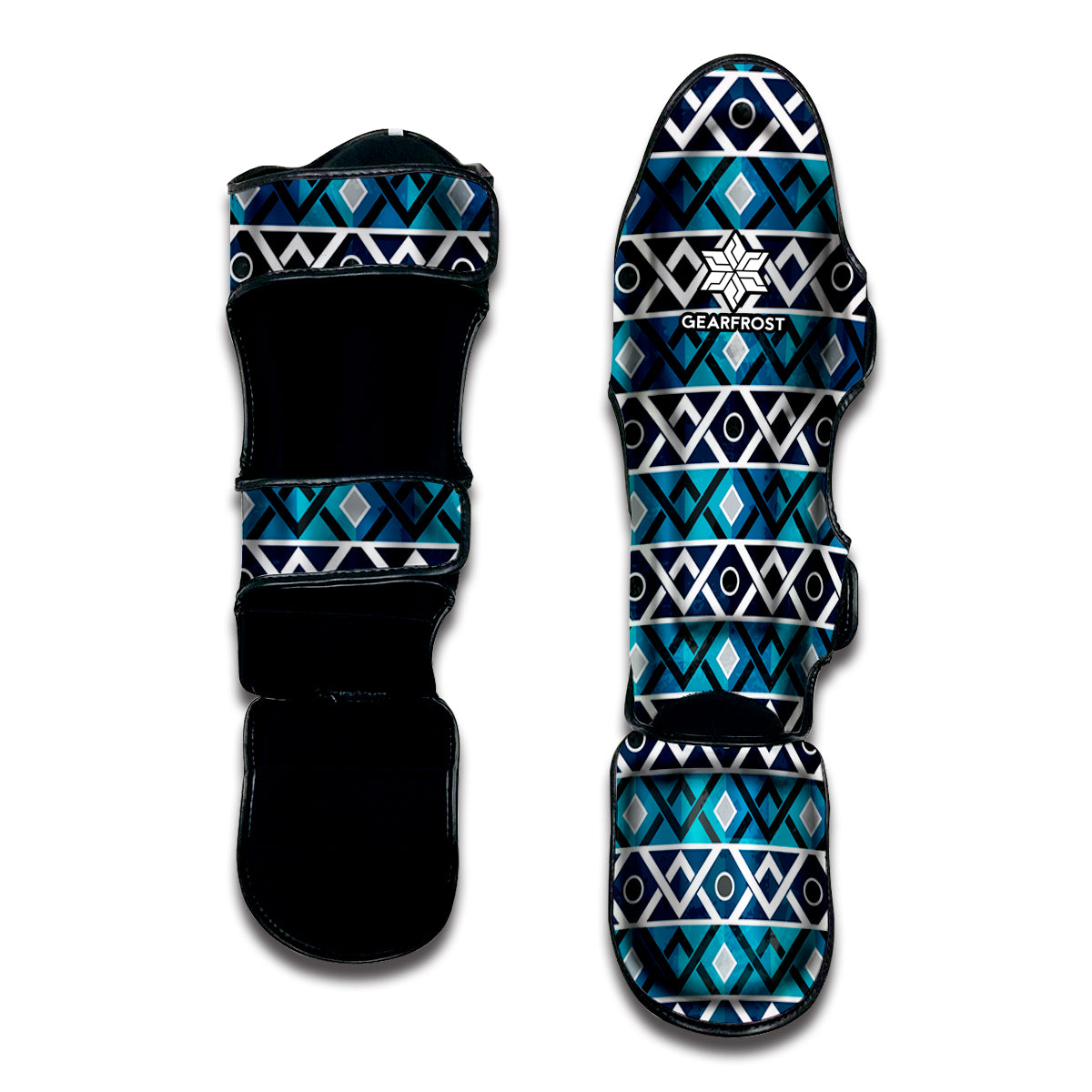 Turquoise Aztec Geometric Pattern Print Muay Thai Shin Guard