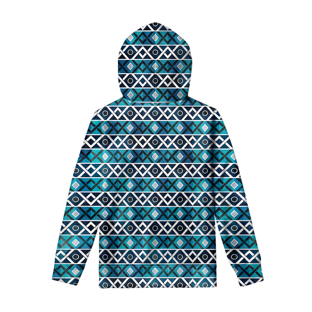 Turquoise Aztec Geometric Pattern Print Pullover Hoodie