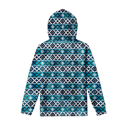 Turquoise Aztec Geometric Pattern Print Pullover Hoodie