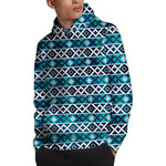 Turquoise Aztec Geometric Pattern Print Pullover Hoodie