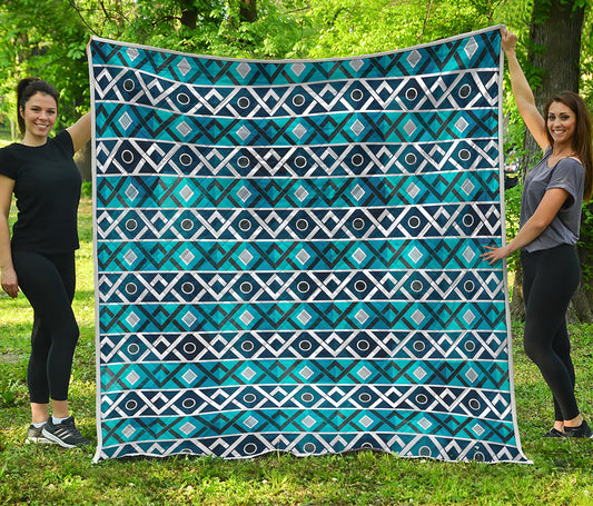 Turquoise Aztec Geometric Pattern Print Quilt