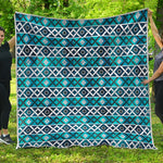 Turquoise Aztec Geometric Pattern Print Quilt