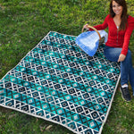 Turquoise Aztec Geometric Pattern Print Quilt