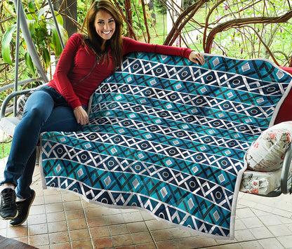 Turquoise Aztec Geometric Pattern Print Quilt