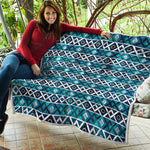 Turquoise Aztec Geometric Pattern Print Quilt