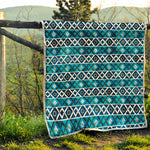 Turquoise Aztec Geometric Pattern Print Quilt