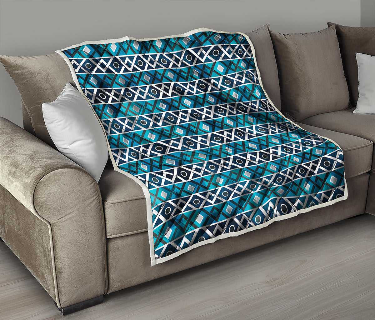 Turquoise Aztec Geometric Pattern Print Quilt