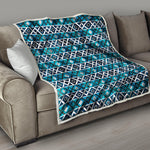 Turquoise Aztec Geometric Pattern Print Quilt