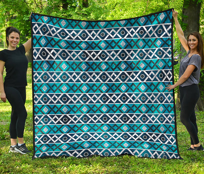 Turquoise Aztec Geometric Pattern Print Quilt