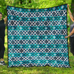Turquoise Aztec Geometric Pattern Print Quilt