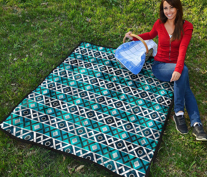 Turquoise Aztec Geometric Pattern Print Quilt