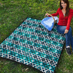Turquoise Aztec Geometric Pattern Print Quilt