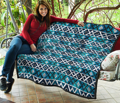 Turquoise Aztec Geometric Pattern Print Quilt