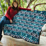 Turquoise Aztec Geometric Pattern Print Quilt