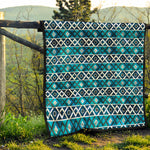 Turquoise Aztec Geometric Pattern Print Quilt