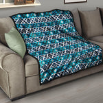 Turquoise Aztec Geometric Pattern Print Quilt