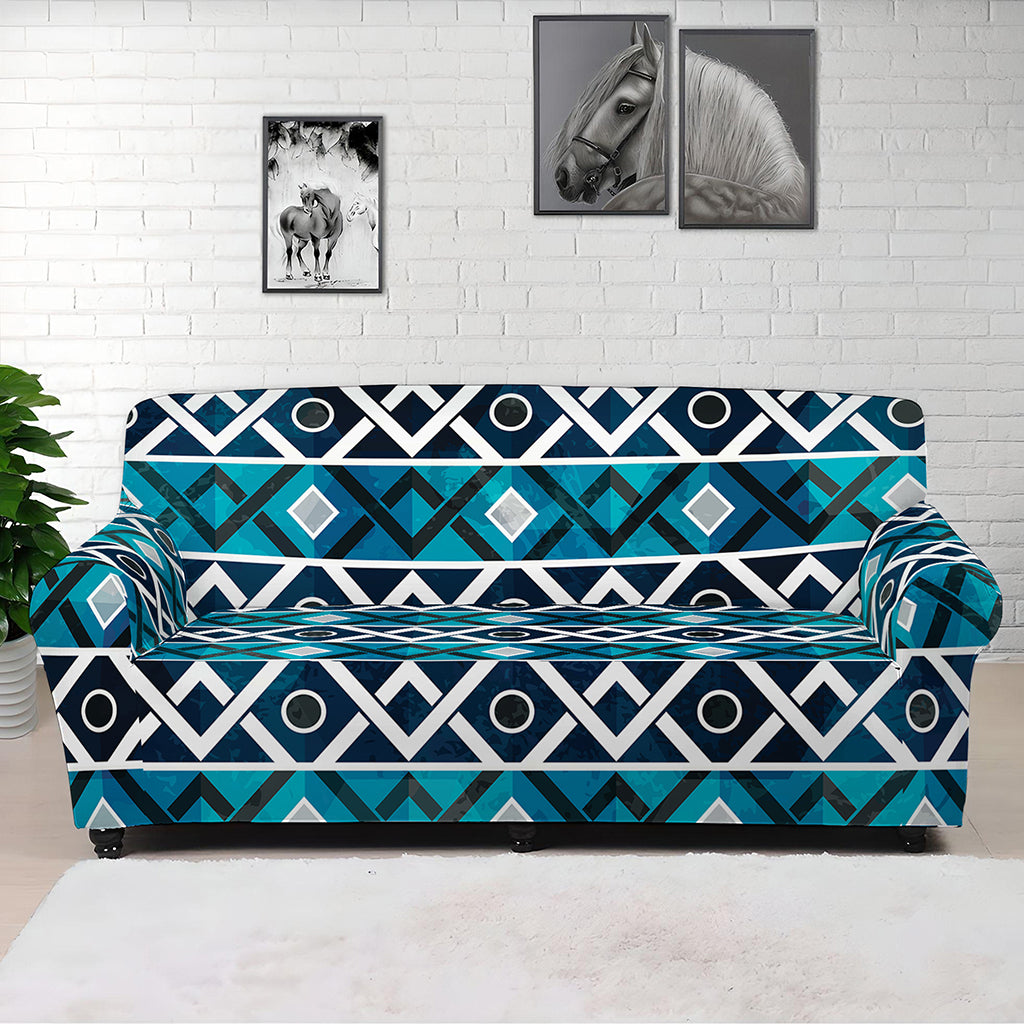 Turquoise Aztec Geometric Pattern Print Sofa Cover