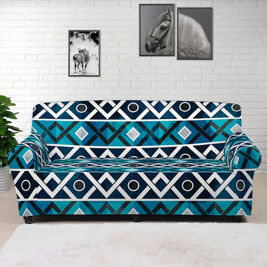 Turquoise Aztec Geometric Pattern Print Sofa Cover