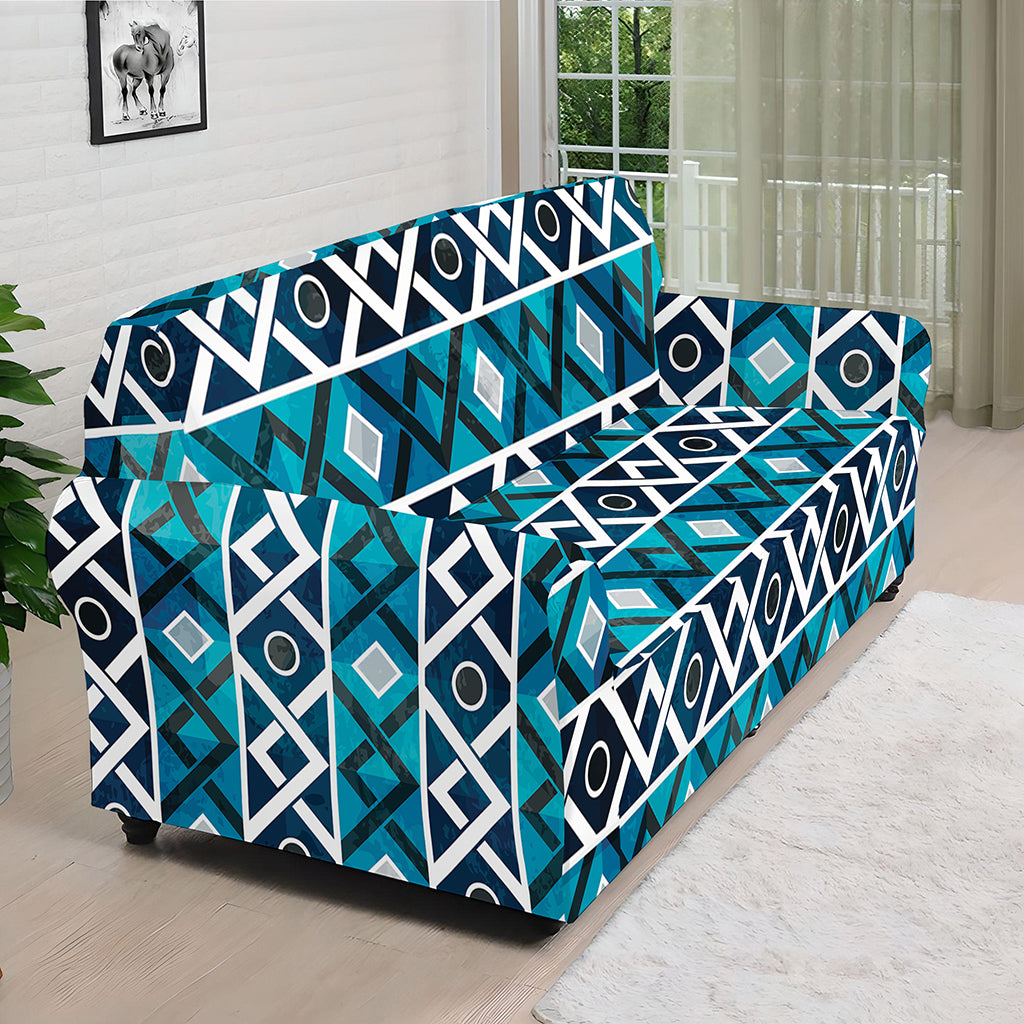 Turquoise Aztec Geometric Pattern Print Sofa Cover