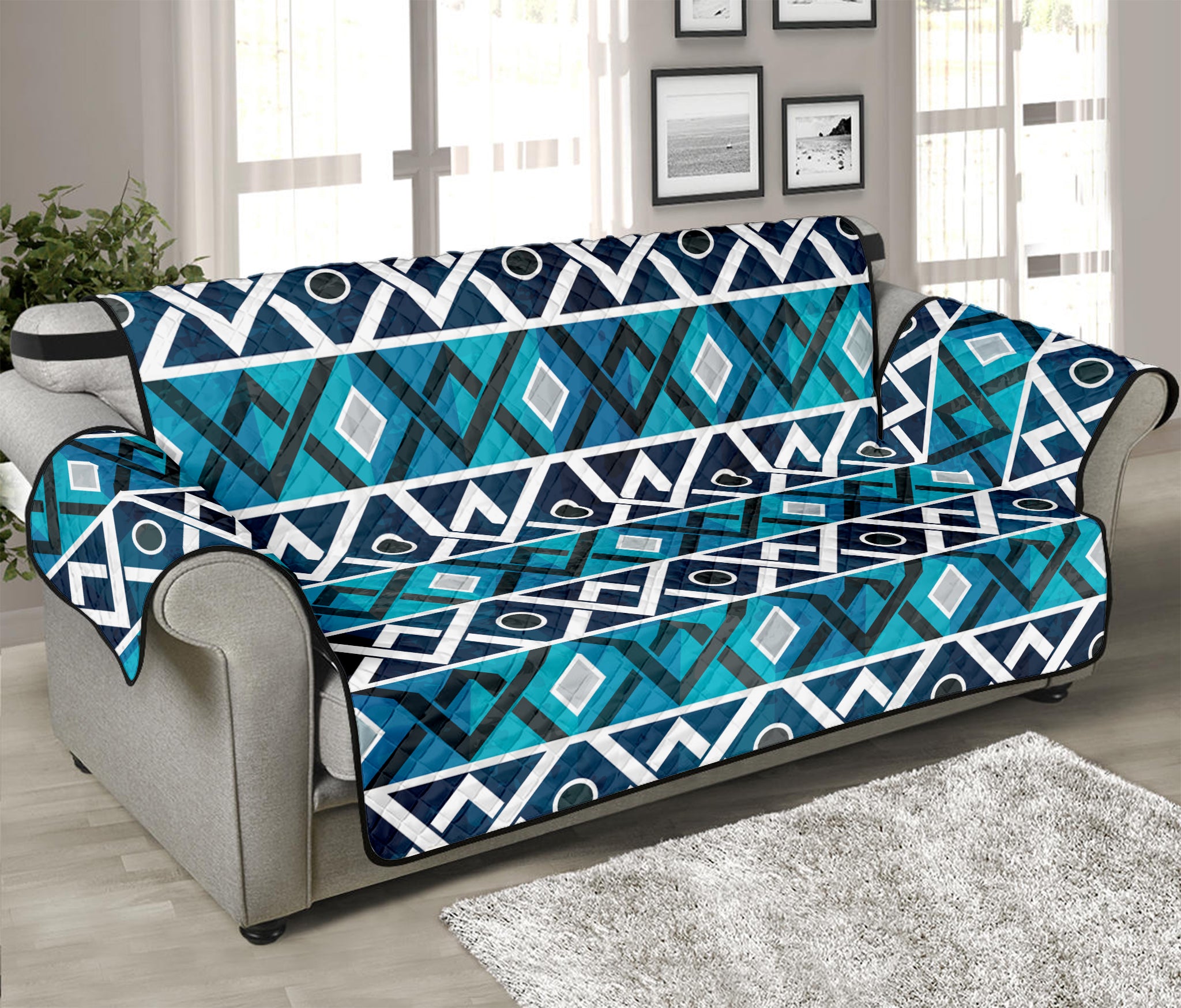 Turquoise Aztec Geometric Pattern Print Sofa Protector