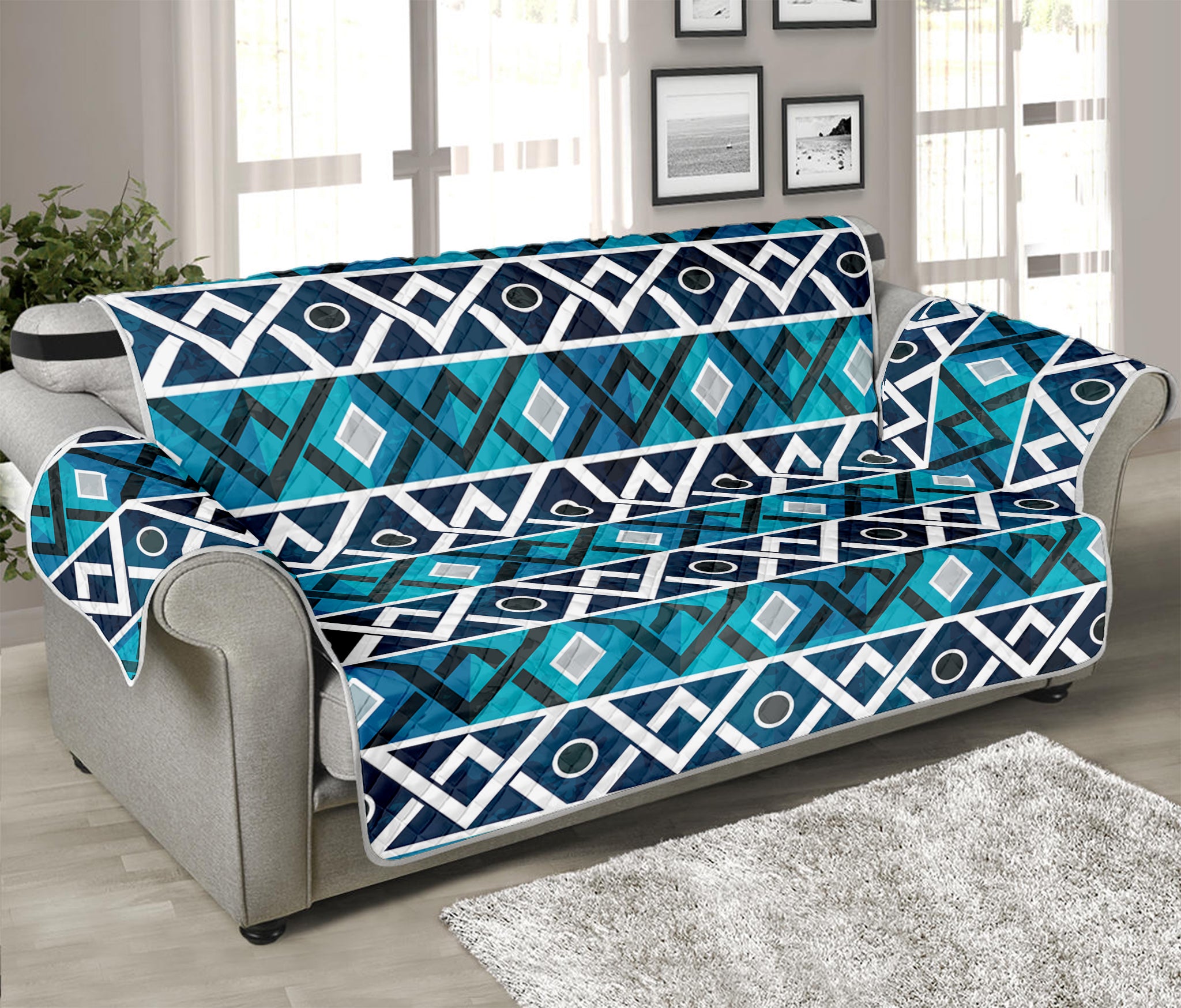 Turquoise Aztec Geometric Pattern Print Sofa Protector