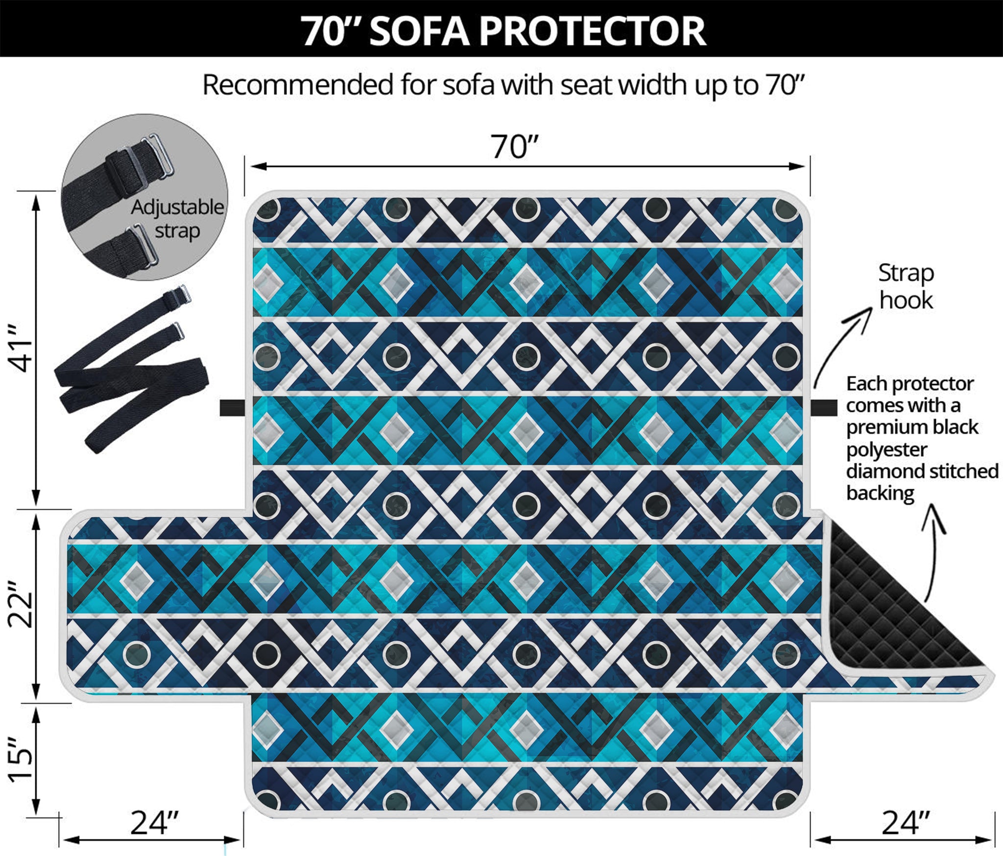 Turquoise Aztec Geometric Pattern Print Sofa Protector