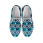 Turquoise Aztec Geometric Pattern Print White Slip On Shoes
