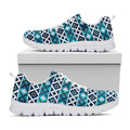 Turquoise Aztec Geometric Pattern Print White Running Shoes
