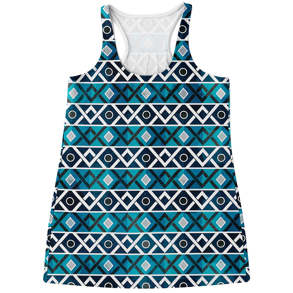 Turquoise Aztec Geometric Pattern Print Women's Racerback Tank Top