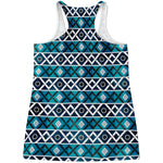 Turquoise Aztec Geometric Pattern Print Women's Racerback Tank Top