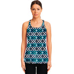 Turquoise Aztec Geometric Pattern Print Women's Racerback Tank Top