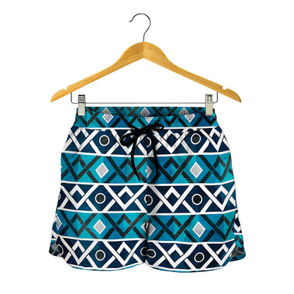 Turquoise Aztec Geometric Pattern Print Women's Shorts