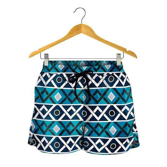 Turquoise Aztec Geometric Pattern Print Women's Shorts
