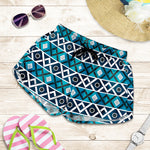 Turquoise Aztec Geometric Pattern Print Women's Shorts