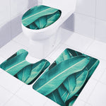 Turquoise Banana Leaf Print 3 Piece Bath Mat Set