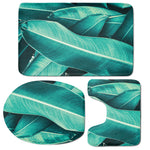 Turquoise Banana Leaf Print 3 Piece Bath Mat Set