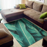 Turquoise Banana Leaf Print Area Rug