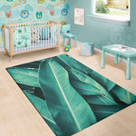 Turquoise Banana Leaf Print Area Rug