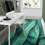 Turquoise Banana Leaf Print Area Rug