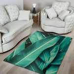 Turquoise Banana Leaf Print Area Rug