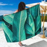 Turquoise Banana Leaf Print Beach Sarong Wrap