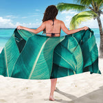 Turquoise Banana Leaf Print Beach Sarong Wrap