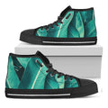 Turquoise Banana Leaf Print Black High Top Sneakers
