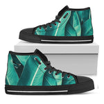 Turquoise Banana Leaf Print Black High Top Shoes
