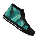 Turquoise Banana Leaf Print Black High Top Shoes